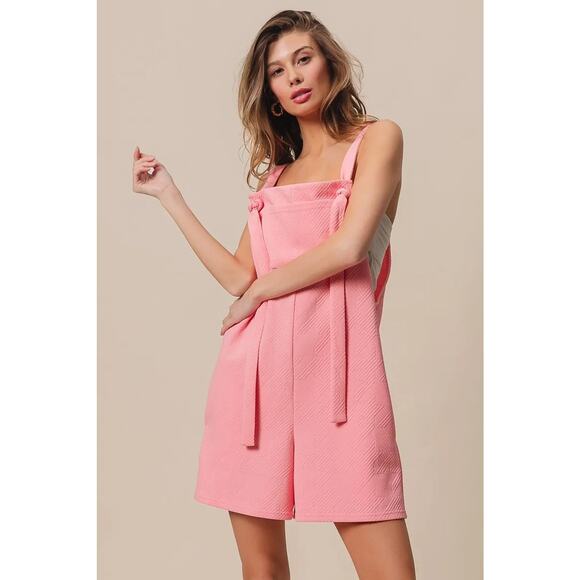 BiBi Texured Jacquard Side Pockets Sleeveless Relaxed Fit Romper | Blush Pink - Picture 7 of 11
